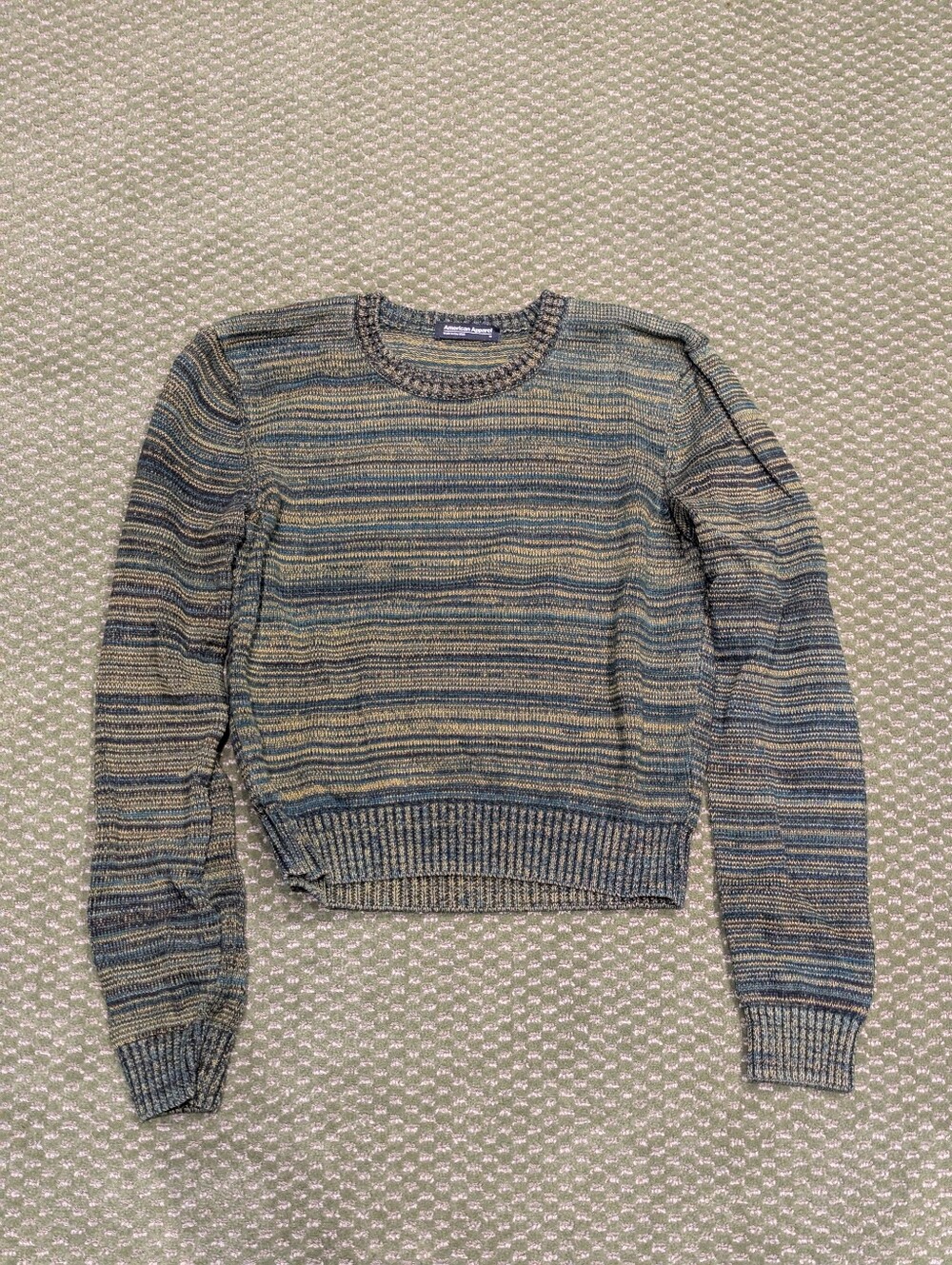 american apparel olive and teal striped knit sweater